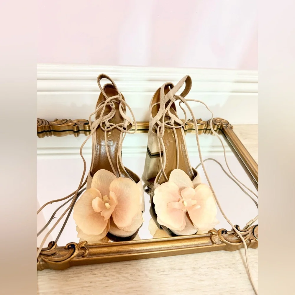 Aquazzura heels sandals pump shoes butterfly rose flowers orchid size 36 6 Y2K - Picture 5 of 5